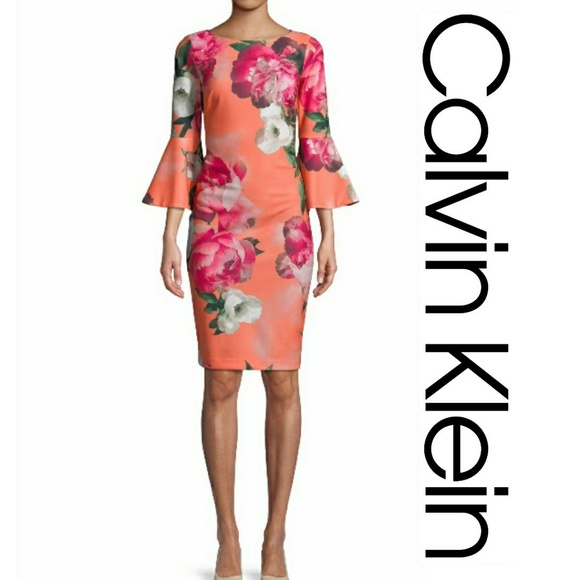 Nwt Calvin Klein Floral Bell Sleeve 